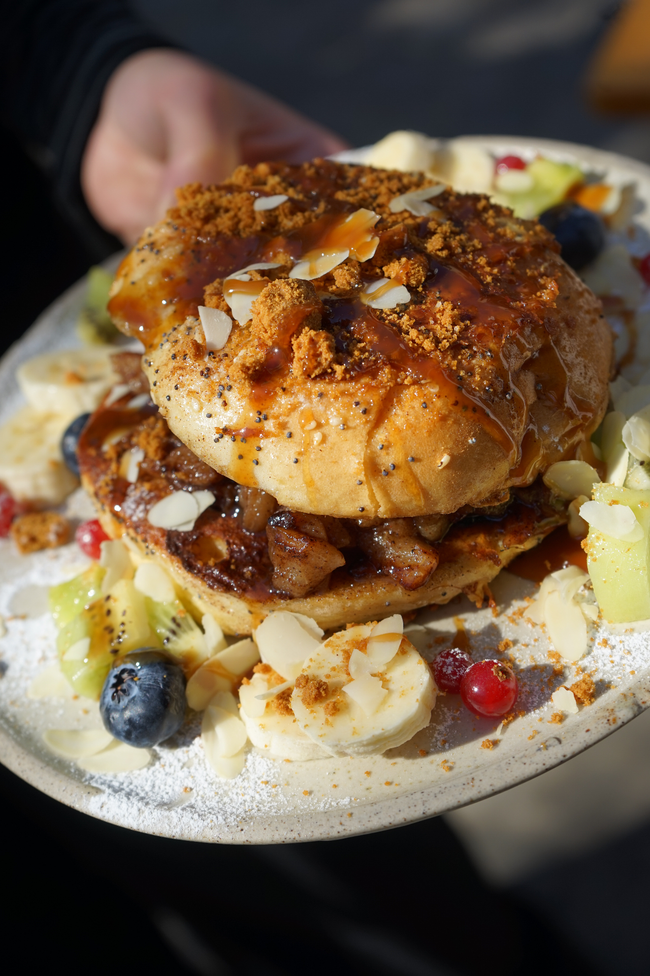 Stuffed French toast bagel brunch at Holy Bagels Brussels